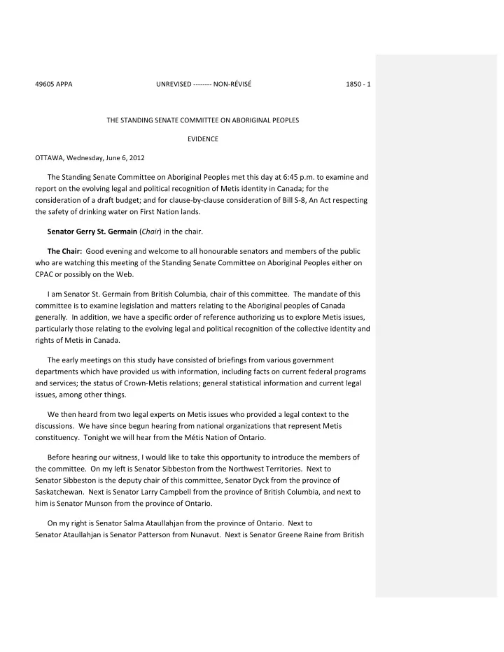 the standing senate committee on aboriginal peoples met