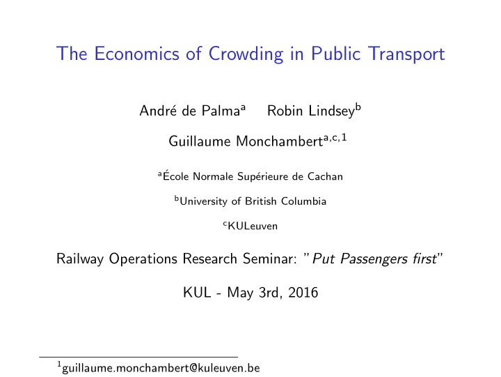 the economics of crowding in public transport