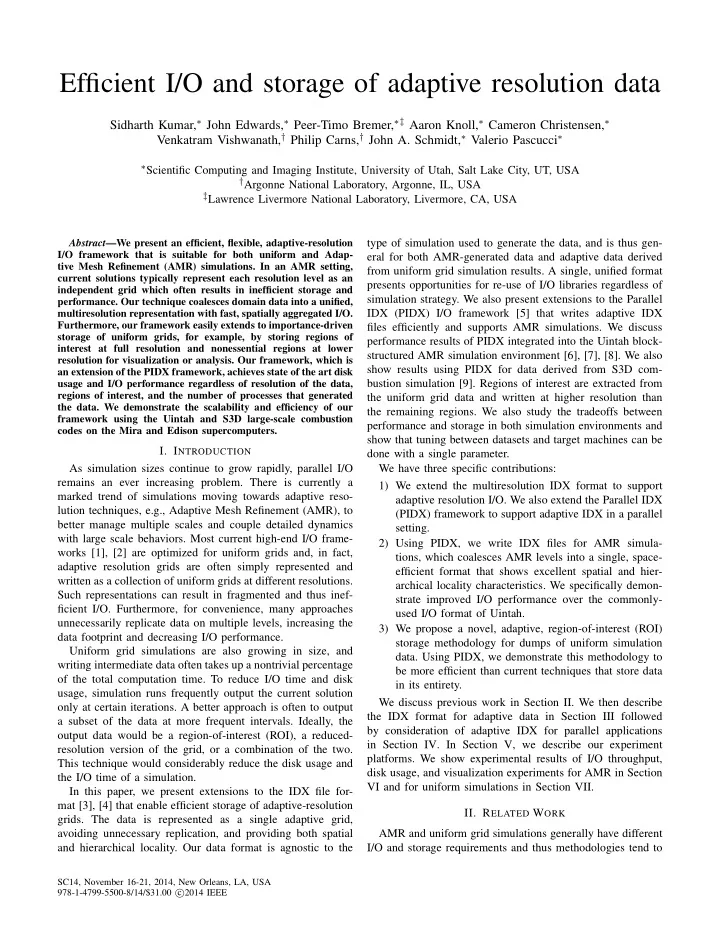 efficient i o and storage of adaptive resolution data