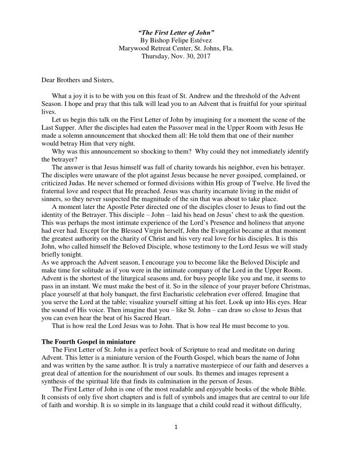 the first letter of john by bishop felipe est vez