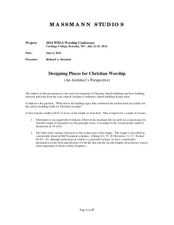 M A S S M A N N  S TUD IO S  Project:  2014 WELS Worship Conference  Carthage College, Kenosha, WI