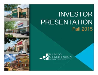 INVESTOR  PRESENTATION  Fall 2015  MISSION STATEMENT AND GUIDING PRINCIPLES  MISSION STATEMENT AND