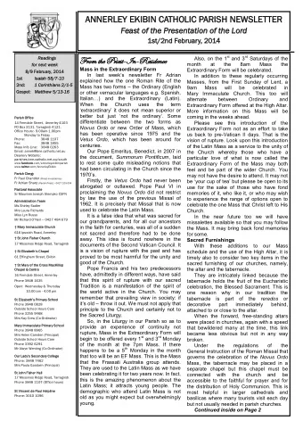 ANN  ANNER  ERLEY  EY EKI  EKIBI  BIN CA  CATHOLIC  THOLIC PARIS  ARISH N  H NEW  EWSLETTER