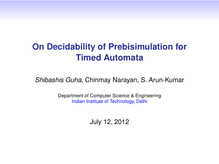 on decidability of prebisimulation for timed automata