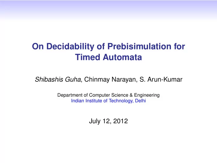 on decidability of prebisimulation for timed automata