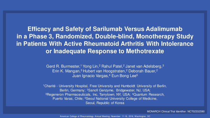 efficacy and safety of sarilumab versus adalimumab in a