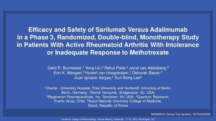 efficacy and safety of sarilumab versus adalimumab in a