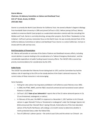 Darren Mierau  Chairman, CA Advisory Committee on Salmon and Steelhead Trout 615 11 th Street,