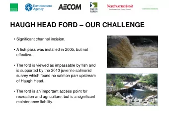 HAUGH HEAD FORD  OUR CHALLENGE  Significant channel incision.  A fish pass was installed