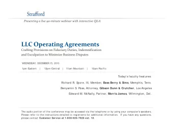 LLC Operating Agreements Crafting Provisions on Fiduciary Duties, Indemnification and Exculpation