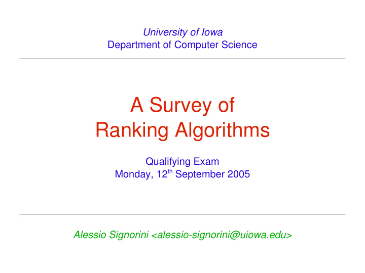 a survey of ranking algorithms