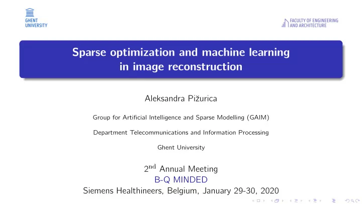 sparse optimization and machine learning in image