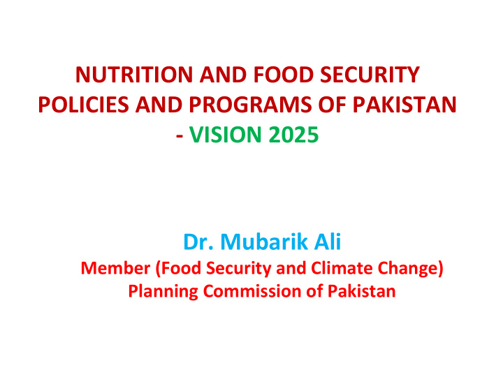 nutrition and food security policies and programs of