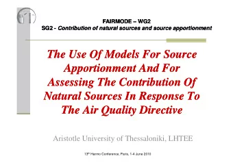 The Use Of Models For Source  The Use Of Models For Source  Apportionment And For  Apportionment