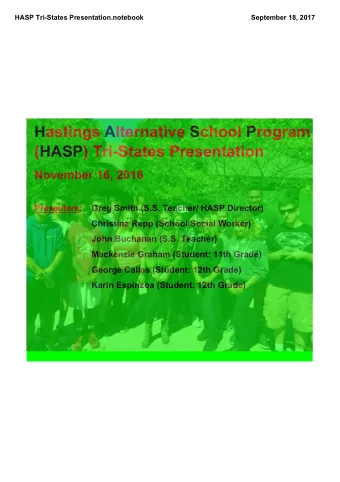 Hastings Alternative School Program  (HASP) TriStates Presentation  November 16, 2016