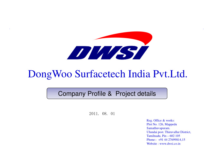 dongwoo surfacetech india pvt ltd d w s f t h i di p t ltd