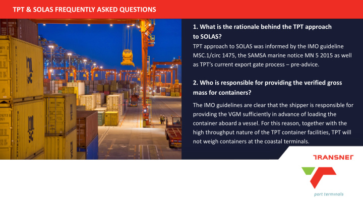 tpt solas frequently asked questions