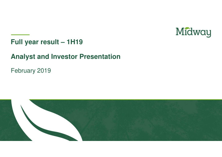 full year result 1h19 analyst and investor presentation