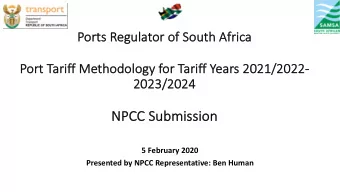 NP  NPCC Submission  5 February 2020  Presented by NPCC Representative: Ben Human  Agenda  Context: