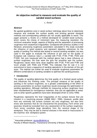 An objective method to measure and evaluate the quality of  sanded wood surfaces L. Gurau 1