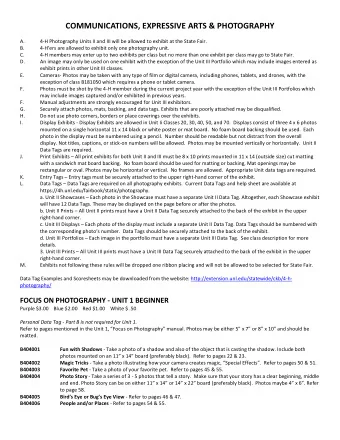 COMMUNICATIONS, EXPRESSIVE ARTS &amp; PHOTOGRAPHY  A.  4-H Photography Units II and III will be