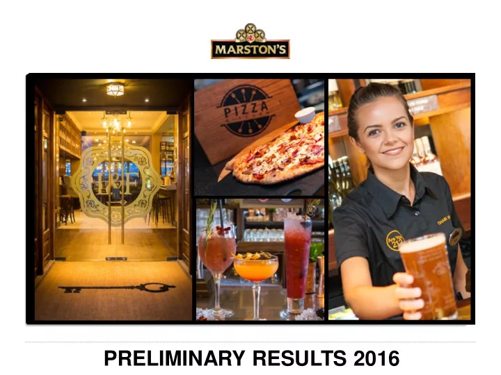 preliminary results 2016 ralph findlay chief executive