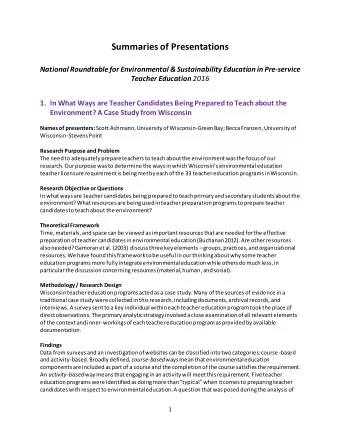 Summaries of Presentations  National Roundtable for Environmental &amp; Sustainability Education in