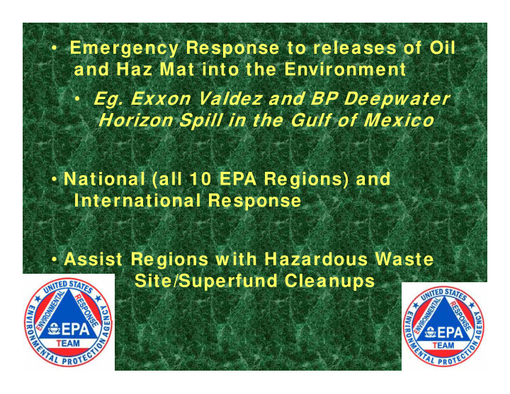 emergency response to releases of oil and haz mat into