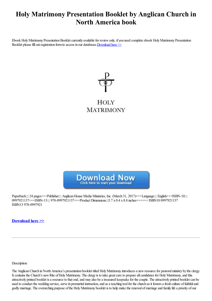 holy matrimony presentation booklet by anglican church in