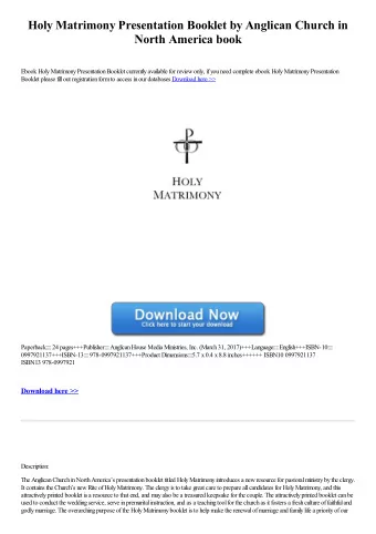 Holy Matrimony Presentation Booklet by Anglican Church in  North America book  Ebook Holy Matrimony