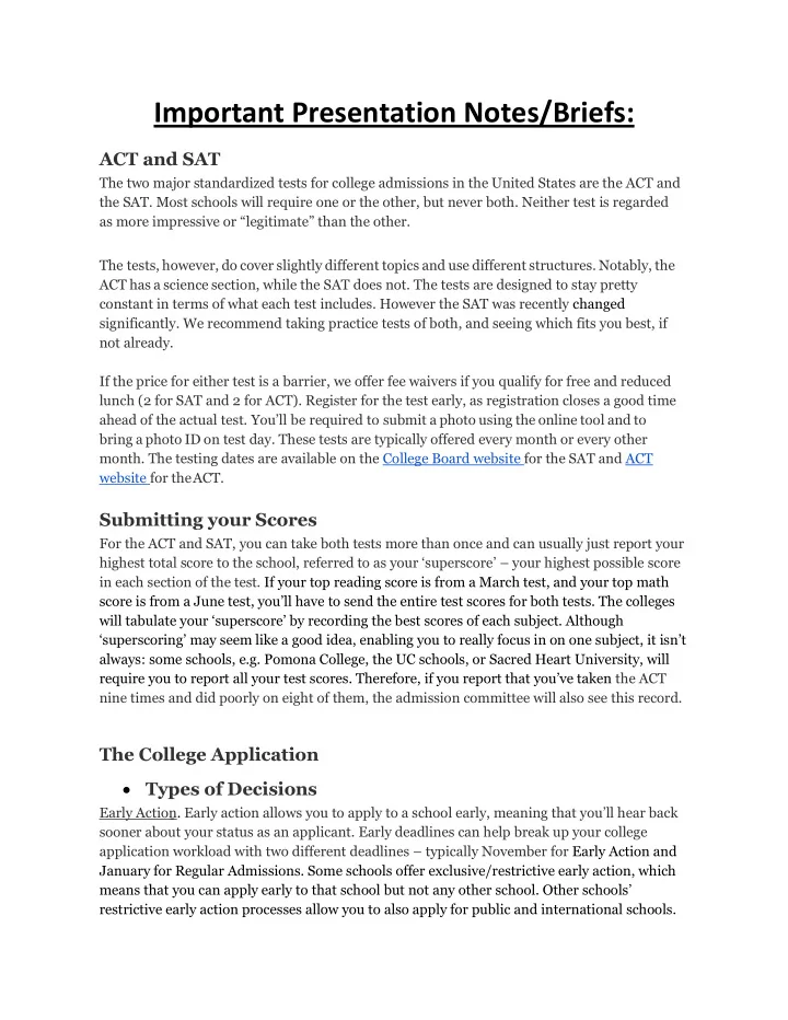important presentation notes briefs