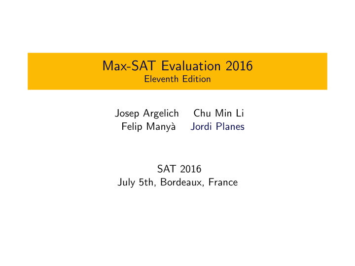 max sat evaluation 2016