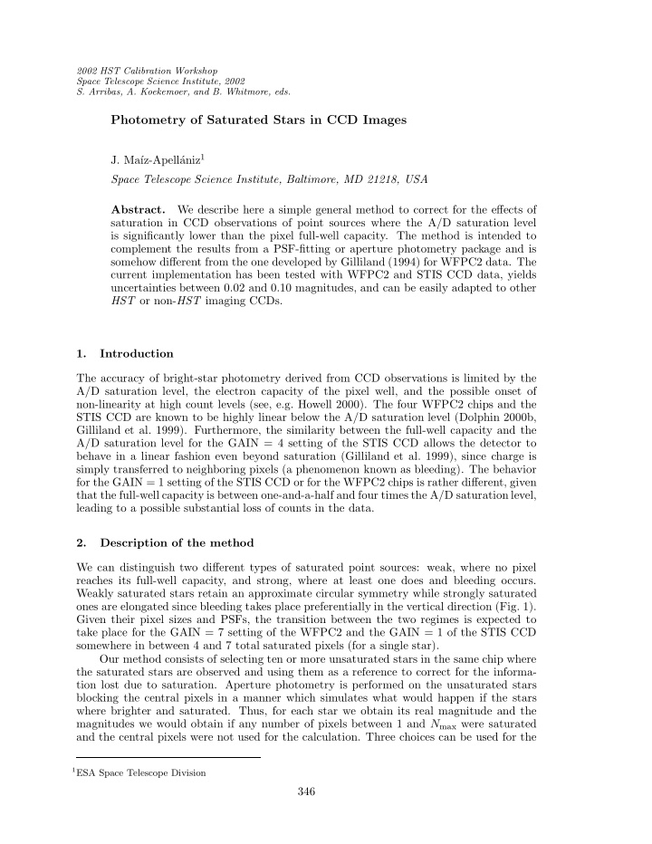 photometry of saturated stars in ccd images