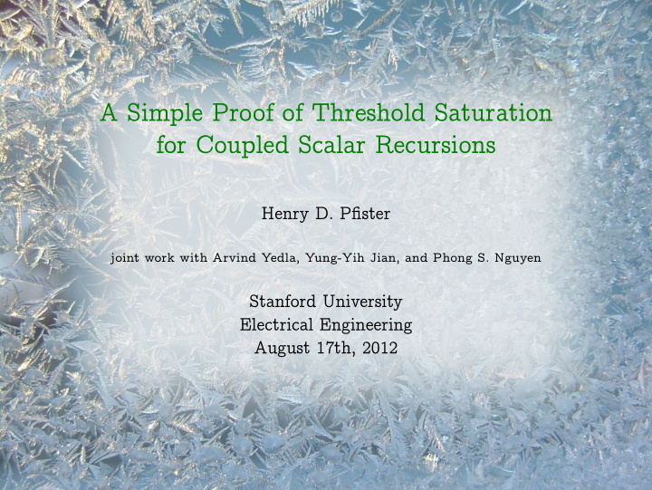a simple proof of threshold saturation for coupled scalar