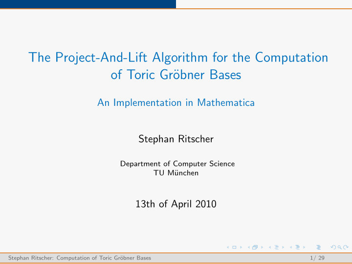 the project and lift algorithm for the computation of