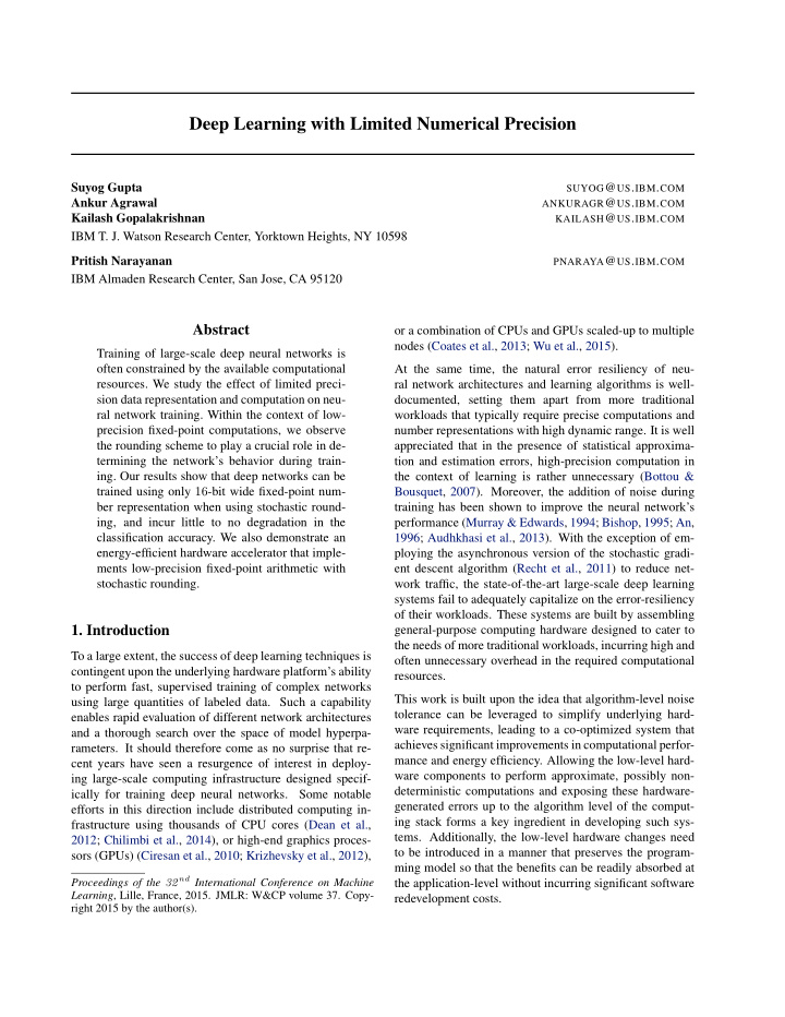 deep learning with limited numerical precision