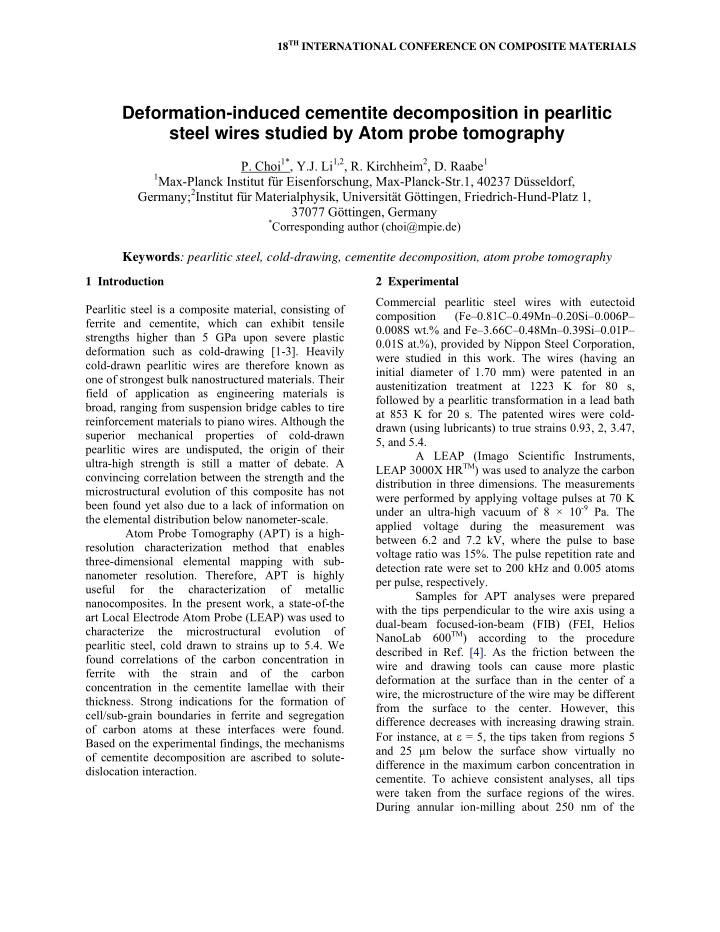 deformation induced cementite decomposition in pearlitic