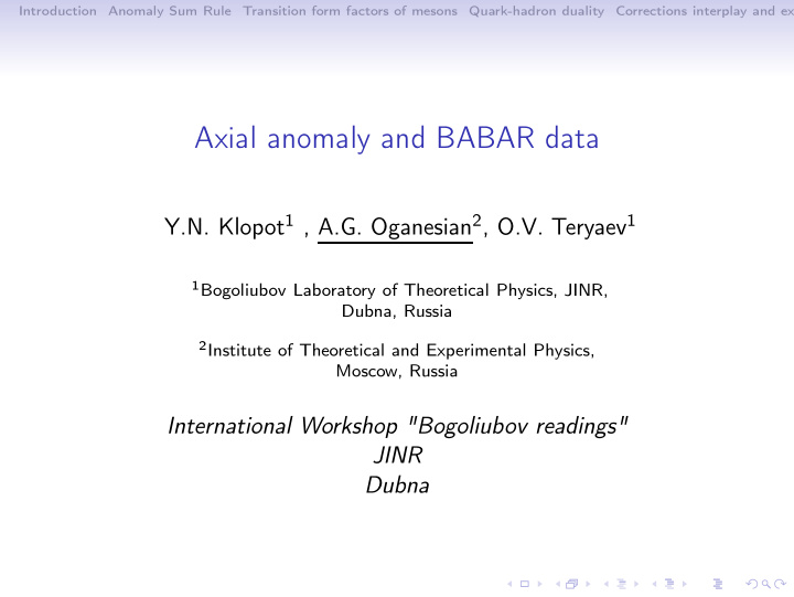 axial anomaly and babar data