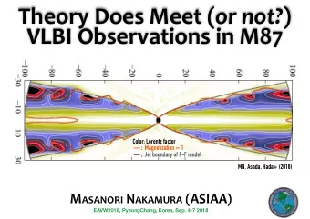 Theory Does Meet ( or not? )  VLBI Observations in M87  Color: Lorentz factor  : Magnetization =