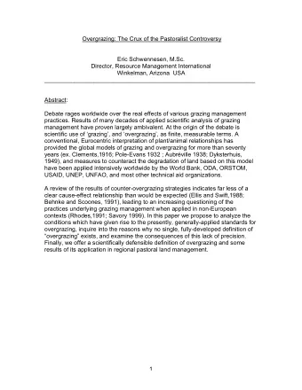 Overgrazing: The Crux of the Pastoralist Controversy  Eric Schwennesen, M.Sc.  Director, Resource
