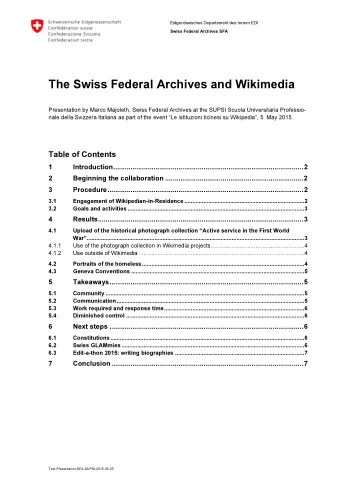 The Swiss Federal Archives and Wikimedia  Presentation by Marco Majoleth, Swiss Federal Archives at