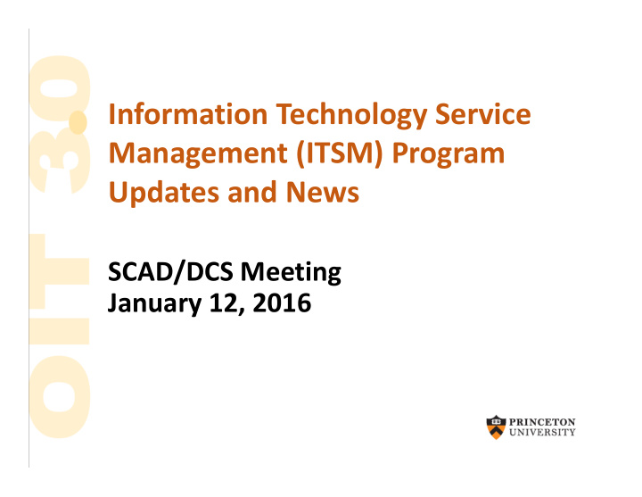 information technology service management itsm program