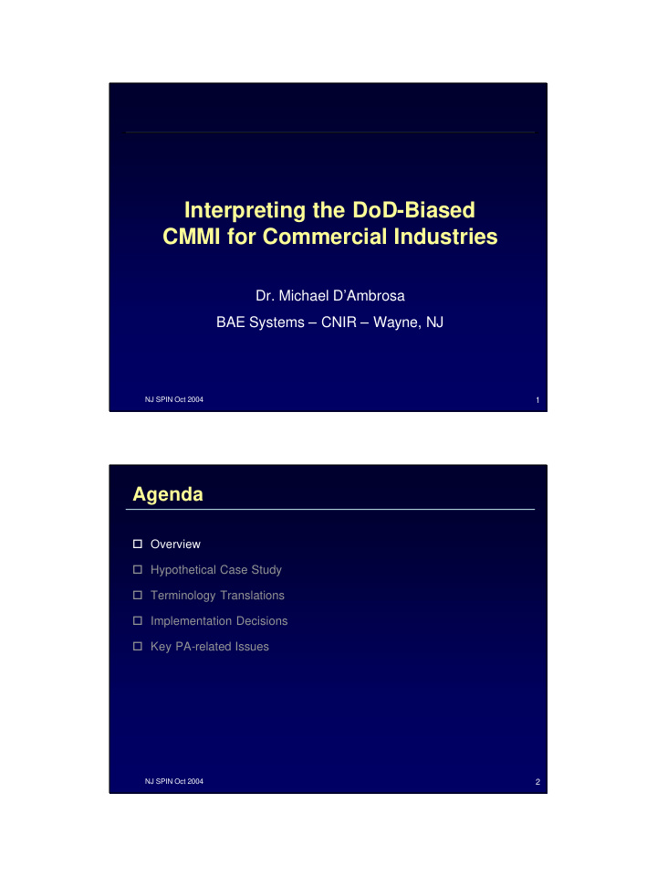 interpreting the dod biased cmmi for commercial industries