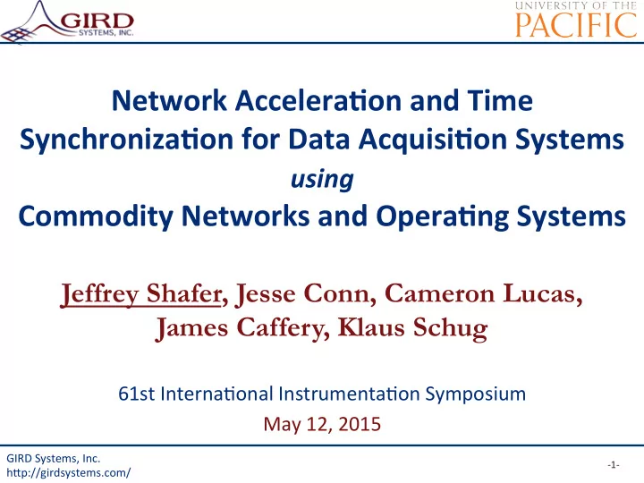 network accelera on and time synchroniza on for data