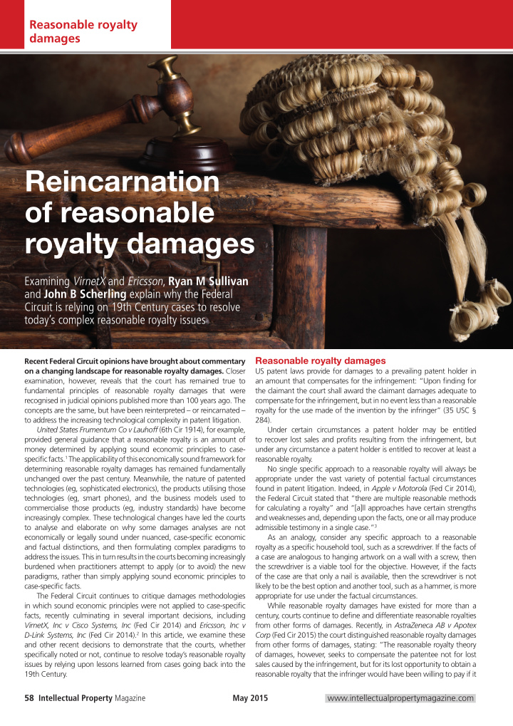 reincarnation of reasonable royalty damages
