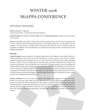 March 21, 8:15 a.m.9:30 a.m. Educational Facilities  Preparing for Man-Made Disasters