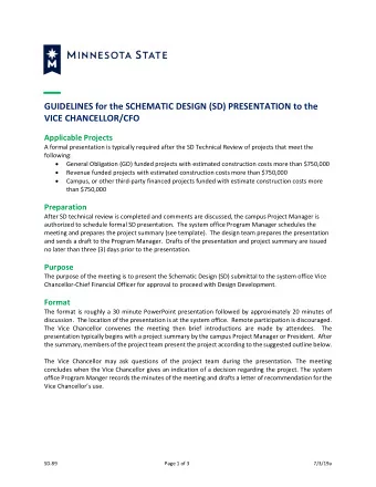 GUIDELINES for the SCHEMATIC DESIGN (SD) PRESENTATION to the  VICE CHANCELLOR/CFO  Applicable