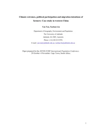 Climate extremes, political participation and migration intentions of  farmers: Case study in