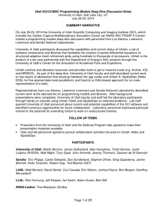 July 28-29, 2014 SUMMARY NARRATIVE  On July 28-29, 2014 the University of Utah Scientific Computing