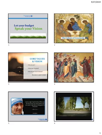 Speak your Vision  The Culture of Generosity  1  2  CORE VALUES  &amp; VISION  Who are you?